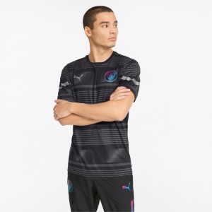 Camiseta Puma Man City Prematch Soccer Negros | 06379QMIR