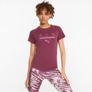 Camisetas Para Correr Puma 5K Logo Corta Sleeve Grape Wine | 90376FJYG