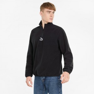 Chamarras Puma Classics Polar Fleece Half-Zip Negros | 48016ZBNR