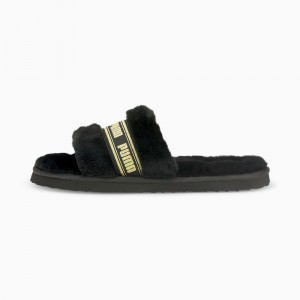 Chanclas Puma Fluff Negros Dorados | 53241FKED