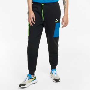 Pantalon Puma CLSX French Terry Cargo Negros Verdes Azules | 35426SNWD