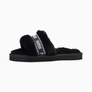 Pantuflas Puma Fluff Little Negros Blancos | 97028JHMX