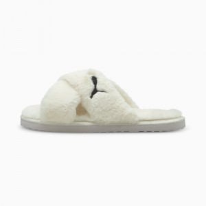 Slide Puma Fluff X Correa Blancos Negros | 40316YXUD