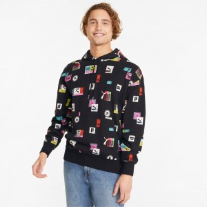 Sudadera con Capucha Puma Brand Love Printed Negros | 80123OWJG