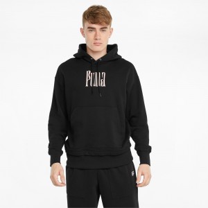 Sudadera con Capucha Puma Downtown Estampados French Terry Negros | 21406ROGD
