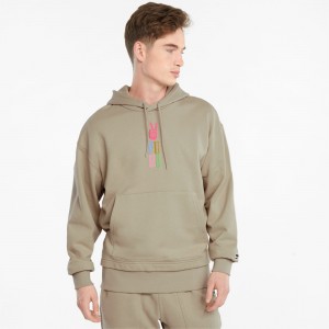 Sudadera con Capucha Puma Downtown Estampados French Terry Verdes | 39706WUPV