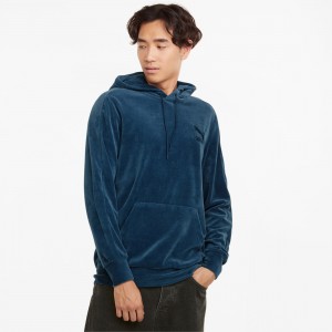 Sudadera con Capucha Puma Iconic T7 Velour Azules | 53026LCSF