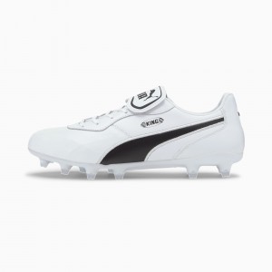 Tacos de Futbol Puma King Top FG Blancos Negros Blancos | 52948FAND