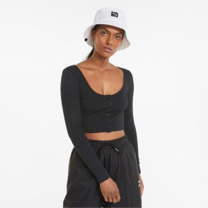 Tee Puma Classics Acanalado Long Sleeve Negros | 36025UFDY