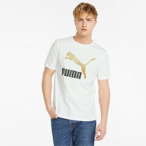 Tee Puma Classics Logo Metallic Blancos Dorados | 18703JZAV