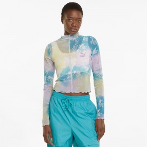 Tee Puma Crystal Galaxy Printed Long Sleeve Fitted Porcelain | 07651HFGI