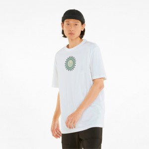 Tee Puma Downtown Estampados Crew Neck Blancos | 59301IDHT