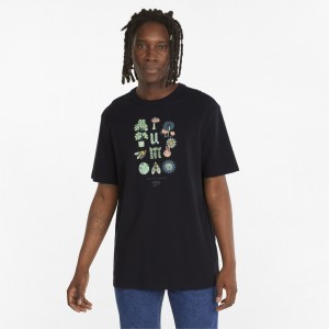 Tee Puma Downtown Estampados Crew Neck Negros | 69073PKHY