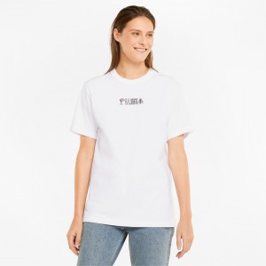 Tee Puma Downtown Relaxed Estampados Blancos | 94250XBHS