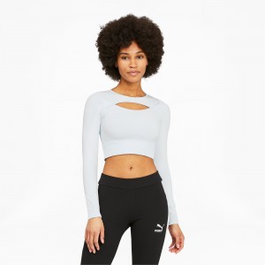 Tee Puma FORMKNIT SEAMLESS Long Sleeve Entrenamiento Azules Blancos | 39254TJFK