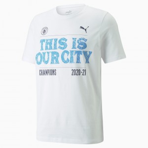 Tee Puma Man City EPL Winners Soccer Blancos | 91280HMFB