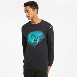 Tee Puma Mercedes F1 Calle Estampados Long Sleeve Negros | 03584CPAF
