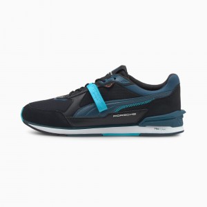 Tenis Automovilismo Puma Porsche Legacy Low Racer Negros Azules Blancos | 40672WITK