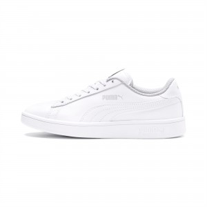 Tenis Basquetbol Puma PUMA Smash v2 Cuero JR Blancos Blancos | 64987MAQU