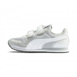 Tenis Puma Cabana Racer Glitz Ac Ps Plateados Blancos | 21438TXPV