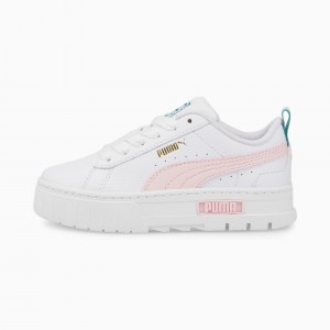 Tenis Puma Mayze Cuero Little Blancos Rosas | 25847IMWP