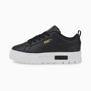 Tenis Puma Mayze Cuero Little Negros Dorados | 20867KUEY