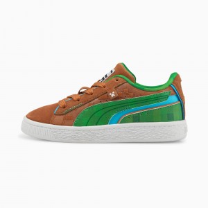 Tenis Puma PUMA x MINECRAFT Suede Little Marrom Verdes | 70259AJMF