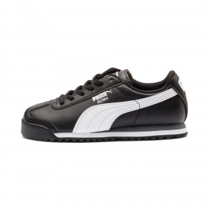 Tenis Puma Roma Basic Little Negros Blancos Plateados | 19872TSEZ