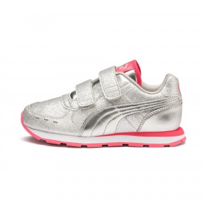 Tenis Puma Vista Glitz Little Plateados Coral Blancos | 95341RAHS