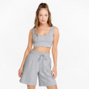 Top Puma Classics Acanalado Crop Azules | 03957MOYN