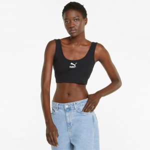Top Puma Classics Acanalado Crop Negros | 65984IBSE