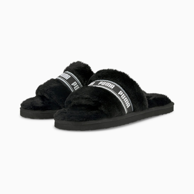 Chanclas Puma Fluff Negros Blancos | 52789EXSN