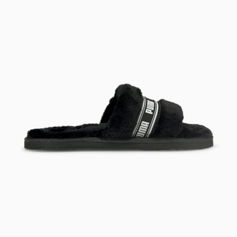 Chanclas Puma Fluff Negros Blancos | 52789EXSN