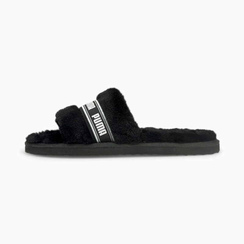Chanclas Puma Fluff Negros Blancos | 52789EXSN
