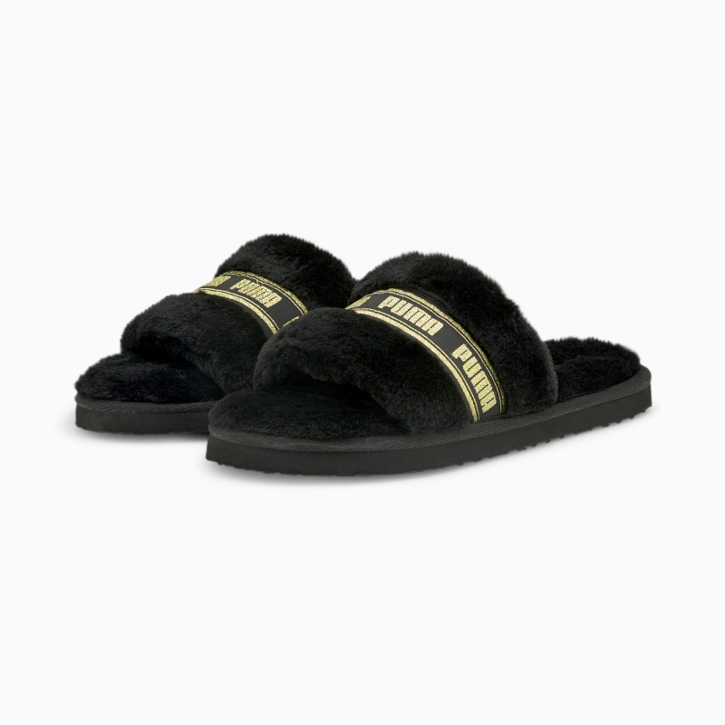 Chanclas Puma Fluff Negros Dorados | 53241FKED