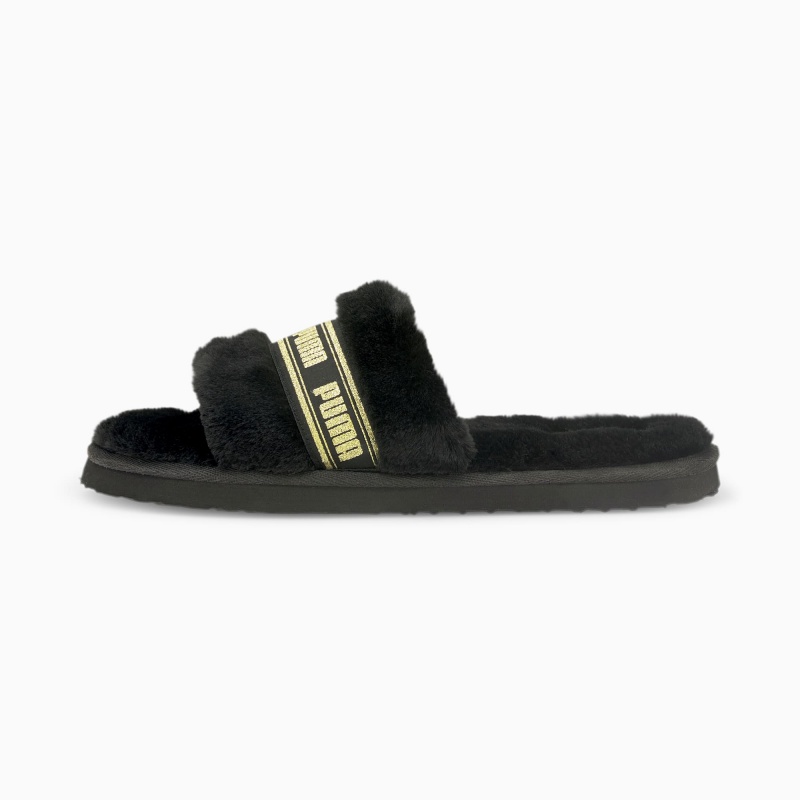 Chanclas Puma Fluff Negros Dorados | 53241FKED