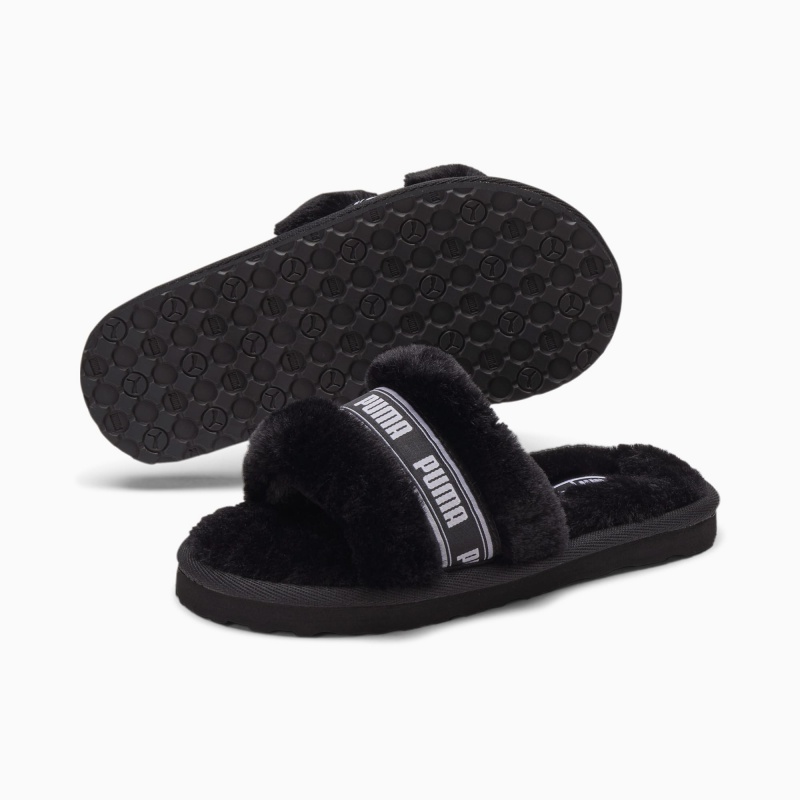 Pantuflas Puma Fluff Little Negros Blancos | 97028JHMX