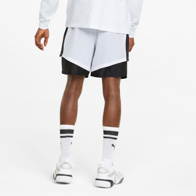 Short Puma Pick and Roll Basketball Blancos Negros | 61058XSNZ