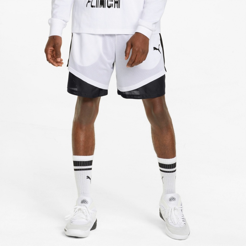 Short Puma Pick and Roll Basketball Blancos Negros | 61058XSNZ
