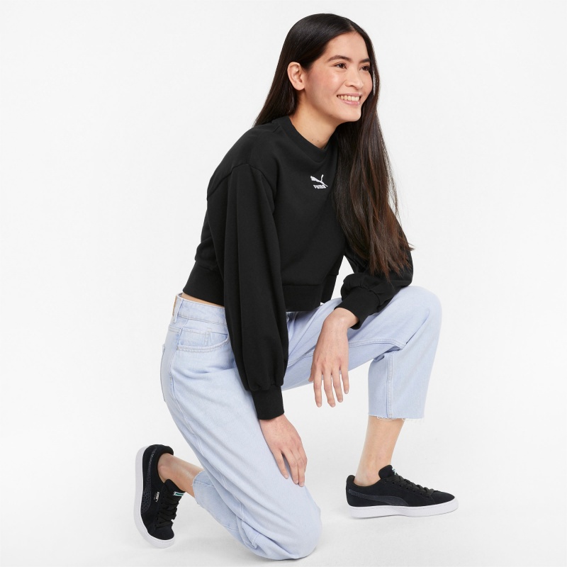 Sudadera Puma Classics Puff Sleeve Crew Neck Negros | 87365WPVD