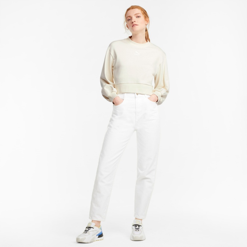 Sudadera Puma Classics Puff Sleeve Crew Neck Ivory Glow | 32584ZOHE