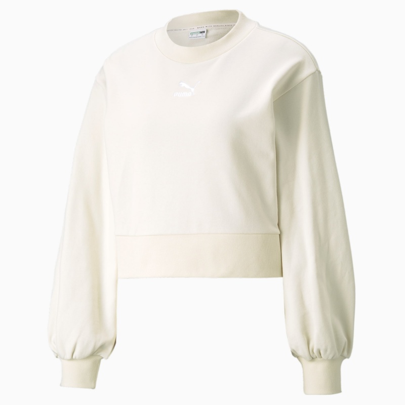 Sudadera Puma Classics Puff Sleeve Crew Neck Ivory Glow | 32584ZOHE