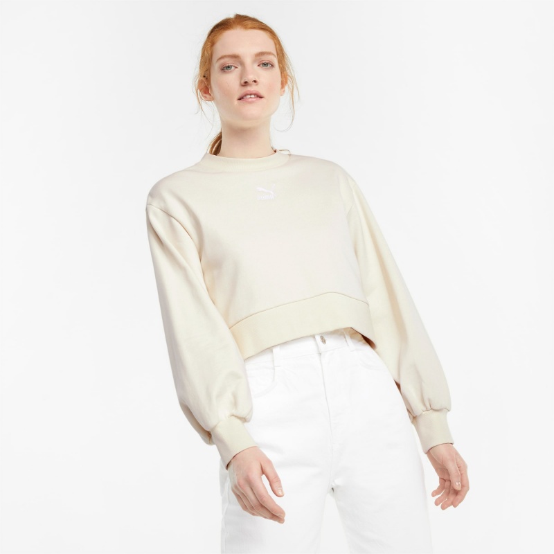 Sudadera Puma Classics Puff Sleeve Crew Neck Ivory Glow | 32584ZOHE
