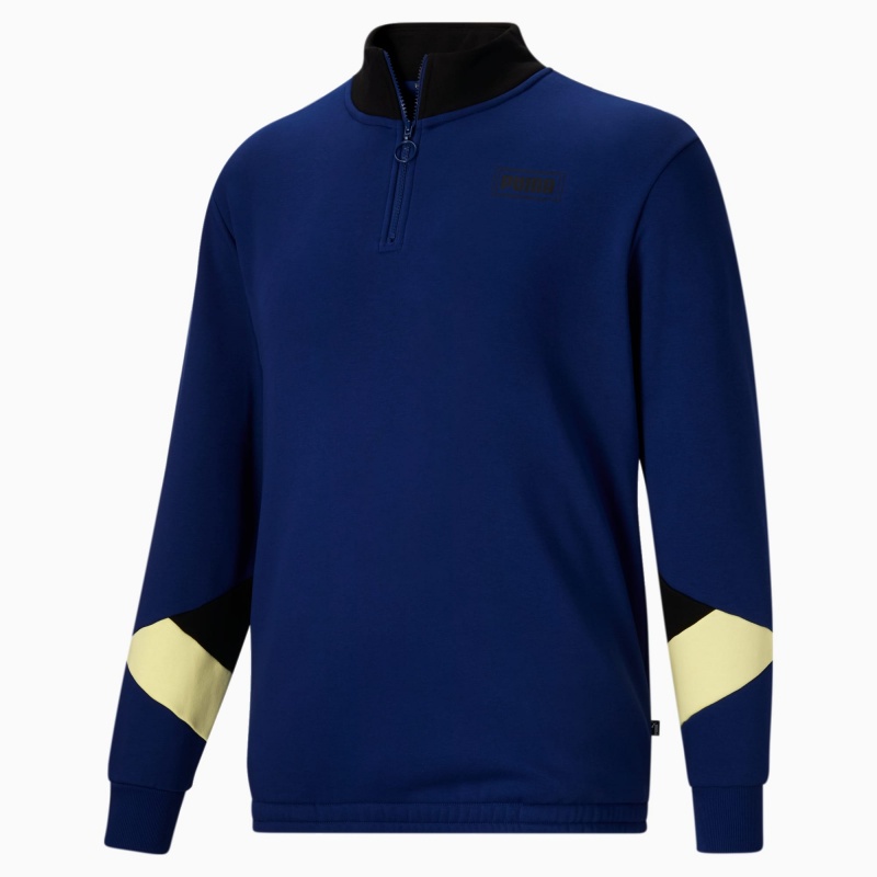 Sudadera Puma Rebel Fleece Half Zip BT Azules Negros | 15376WEAU