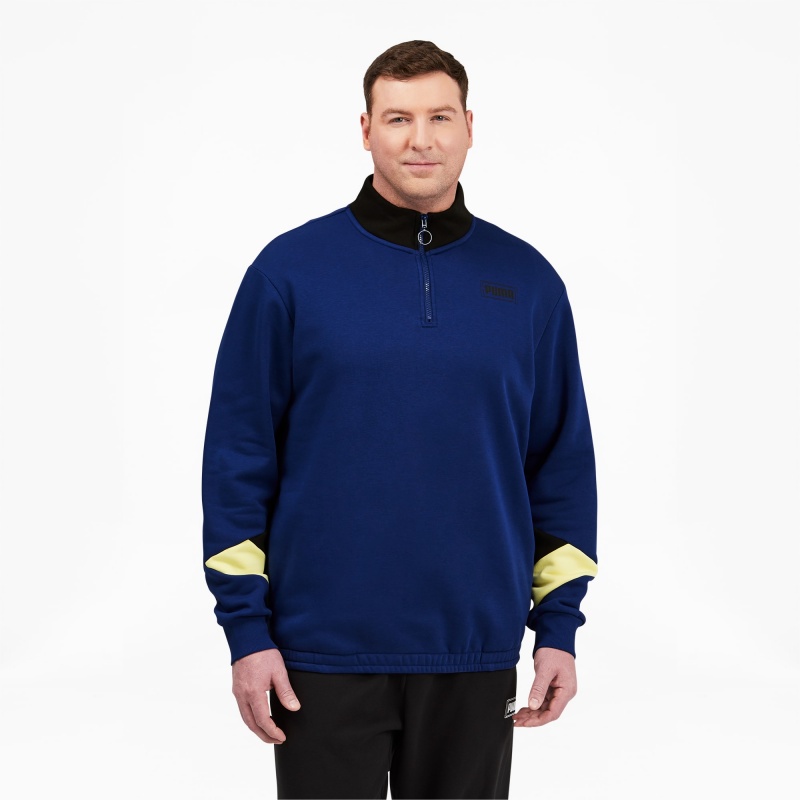Sudadera Puma Rebel Fleece Half Zip BT Azules Negros | 15376WEAU