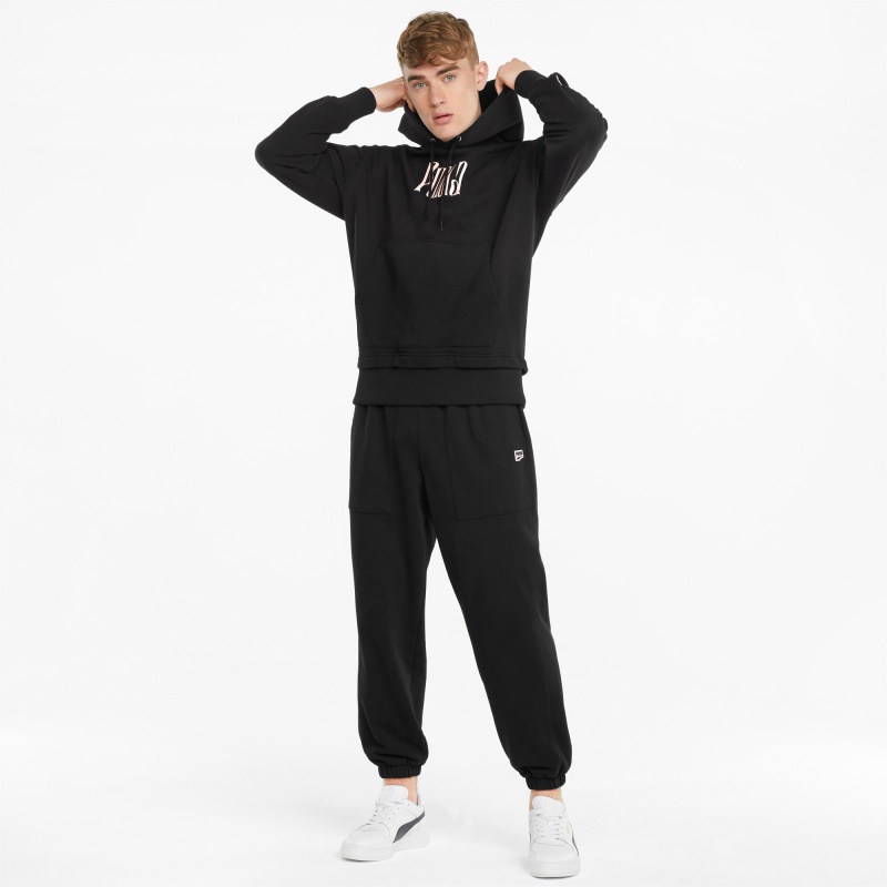 Sudadera con Capucha Puma Downtown Estampados French Terry Negros | 21406ROGD