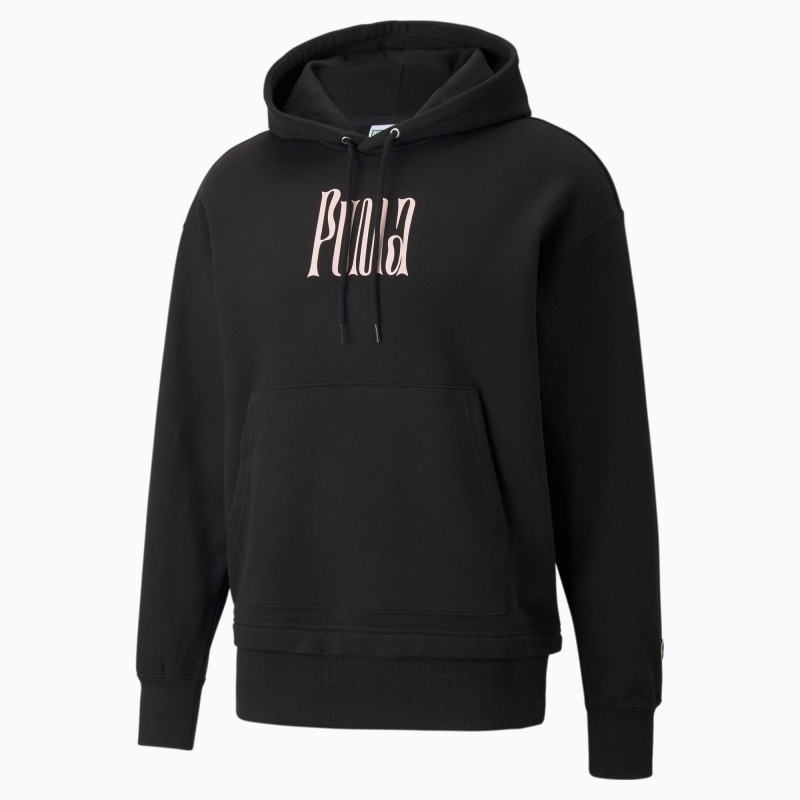 Sudadera con Capucha Puma Downtown Estampados French Terry Negros | 21406ROGD