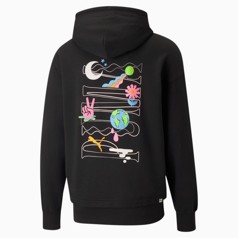 Sudadera con Capucha Puma Downtown Estampados French Terry Negros | 21406ROGD