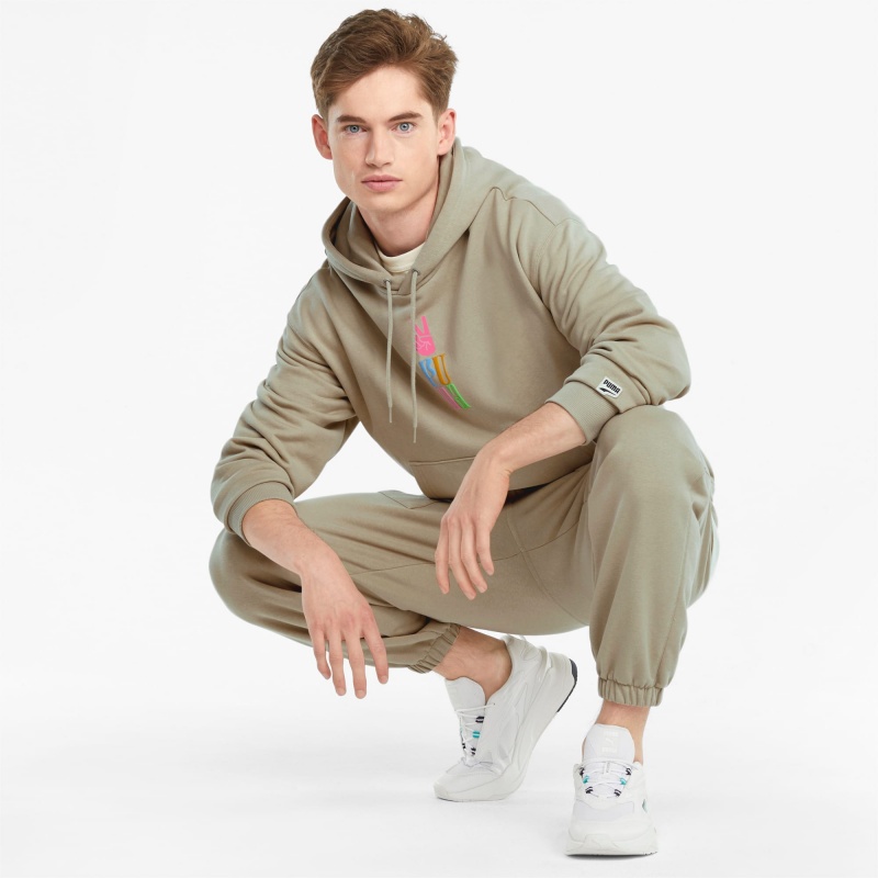 Sudadera con Capucha Puma Downtown Estampados French Terry Verdes | 39706WUPV