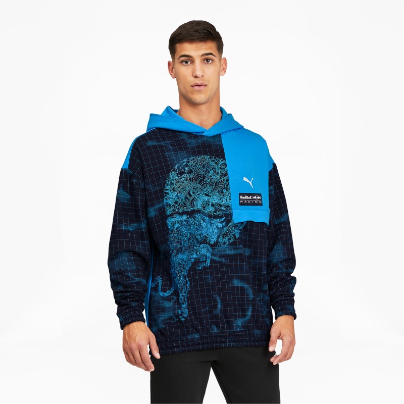 Sudadera con Capucha Puma Red Bull Carreras Printed Bleu Azur | 03951MVUK
